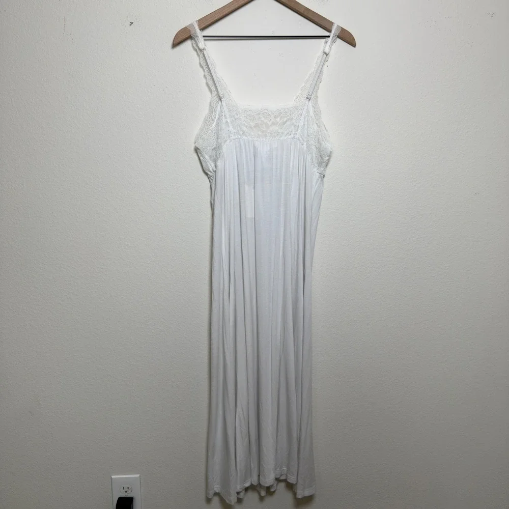 NEW Barefoot Dreams Women Luxe Milk Jersey Dress Gown XL Pearl Lace Nightgown‎